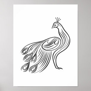 Minimalistisk peacock Line Art Wall Poster