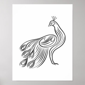 Minimalistisk peacock Line Art Wall Poster