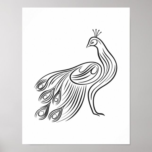 Minimalistisk peacock Line Art Wall Poster (Framsidan)