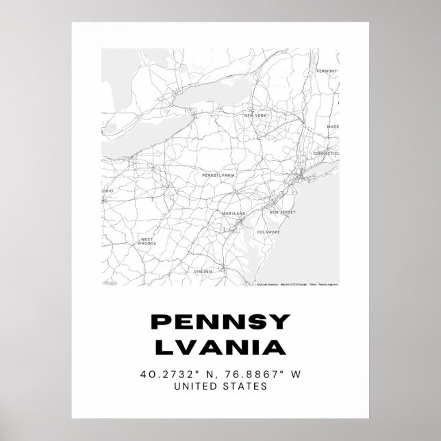 Minimalistisk Pennsylvania Karta Art Poster (Framsidan)
