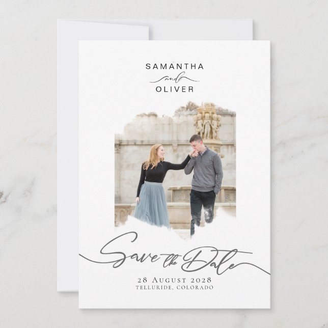 Minimalistisk penseldrag fotoram Spara datum Inbjudningar (Framsida)