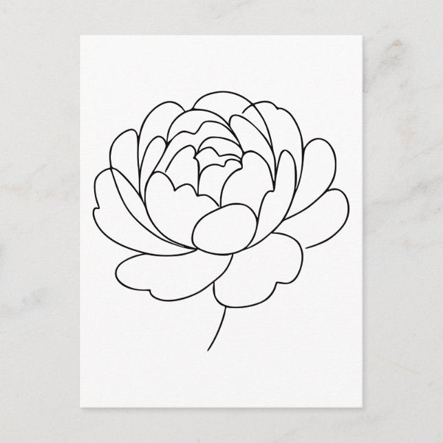 Minimalistisk Peony Bloom Line Art Vykort (Framsida)
