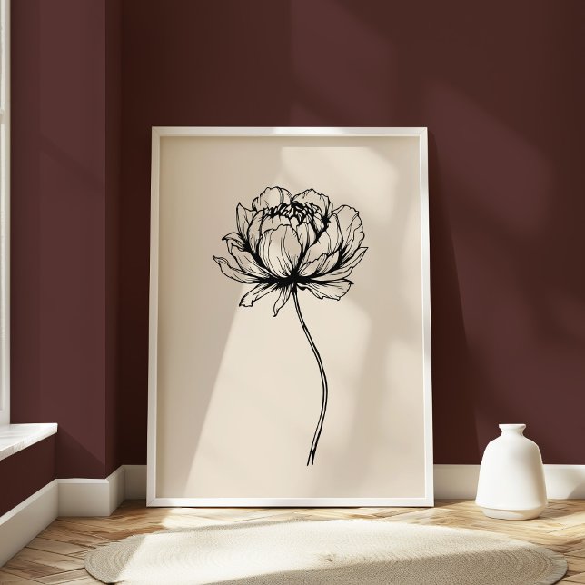 Minimalistisk Peony Line Art Elegant Blommigt Blac Poster (Skapare uppladdad)