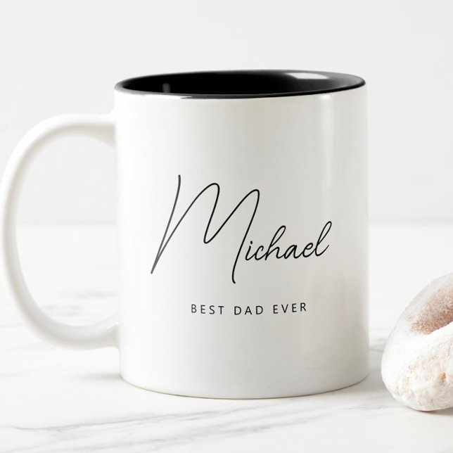 Minimalistisk Personlig, bästa Pappa någonsin Två-Tonad Mugg (Minimalist Personalized Best Dad Ever Mug, Simple Modern Script Typography, Father's Day Gifts)