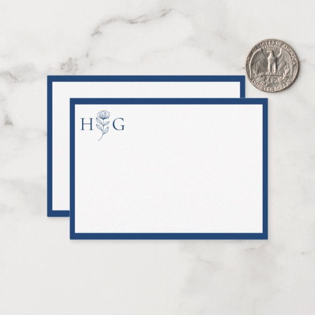 Minimalistisk Personlig Blommig Monogram Anteckningskort (Fram/Back In Situ)