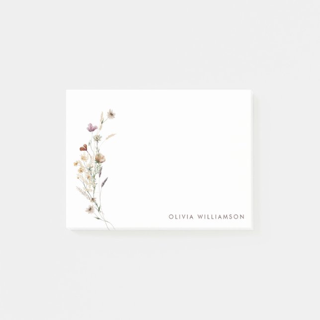 Minimalistisk personlig brevpapper med vildblomma  post-it block (Framsida)