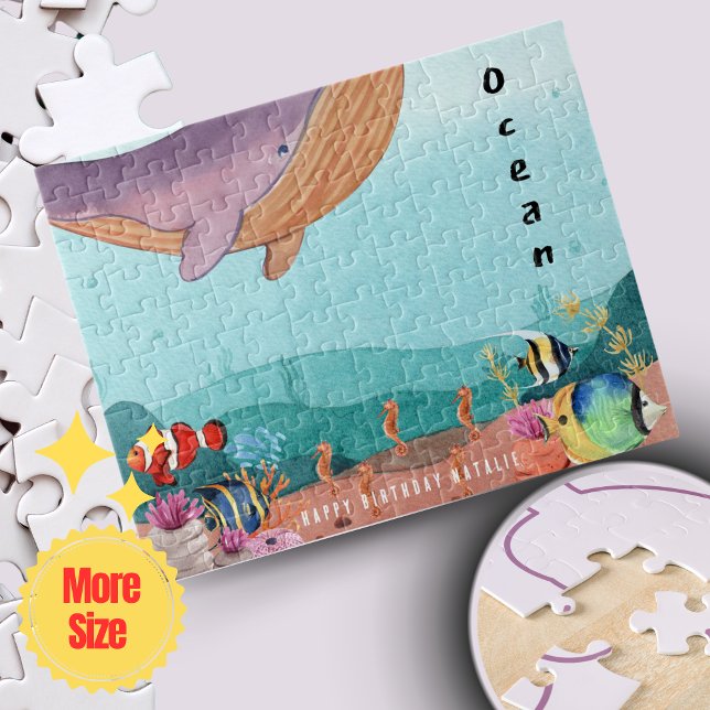 Minimalistisk Personlig för blå Illustrated Ocean Pussel (Blue Illustrated Ocean Personalized Minimalist Jigsaw Puzzle – Perfect Kids Gift & Family Fun 🧩)