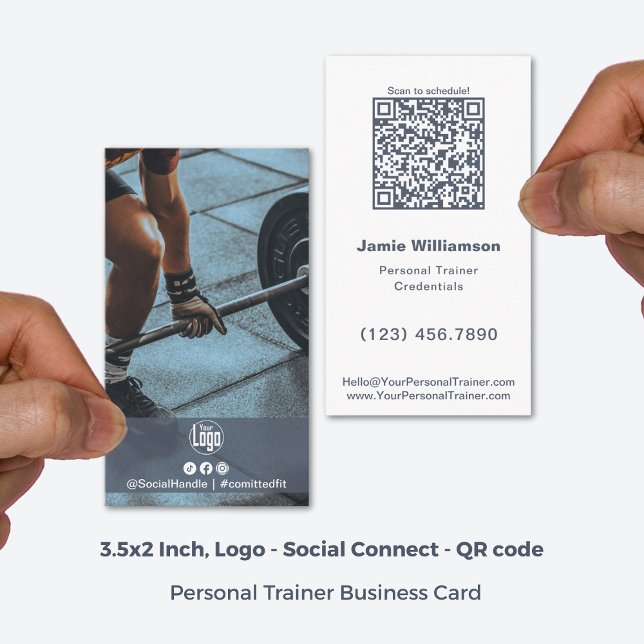 Minimalistisk personlig foto-Logotyp-tränare Visitkort (3.5x2 Inch, Minimalist Photo Logo Personal Trainer Business Card)