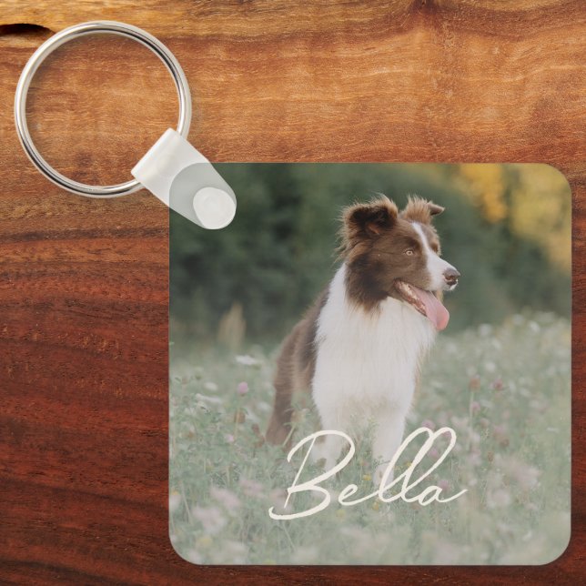 Minimalistisk Personlig Hund Foto  Nyckelring (Framsida)