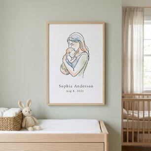 Minimalistisk Personlig Mammoch Bebis Linje Konst Poster