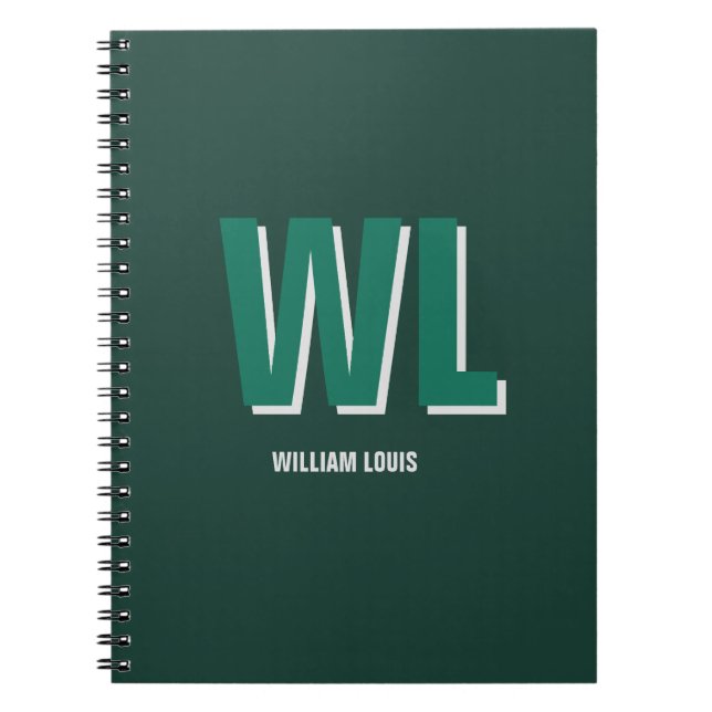 Minimalistisk personlig monogram i smaragdgrön anteckningsbok (Framsidan)