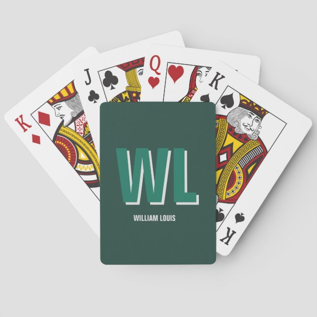 Minimalistisk personlig monogram i smaragdgrön casinokort (Baksidan)