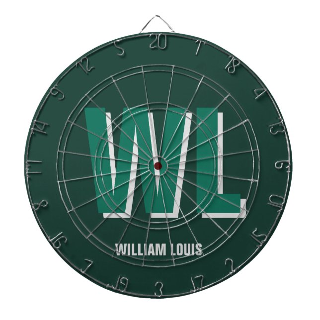 Minimalistisk personlig monogram i smaragdgrön darttavla (Framsidan)