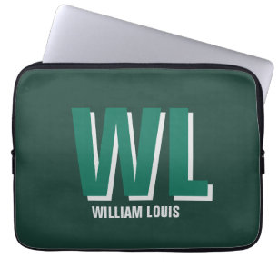 Minimalistisk personlig monogram i smaragdgrön laptop fodral