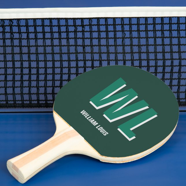 Minimalistisk personlig monogram i smaragdgrön pingisracket (Insitu)