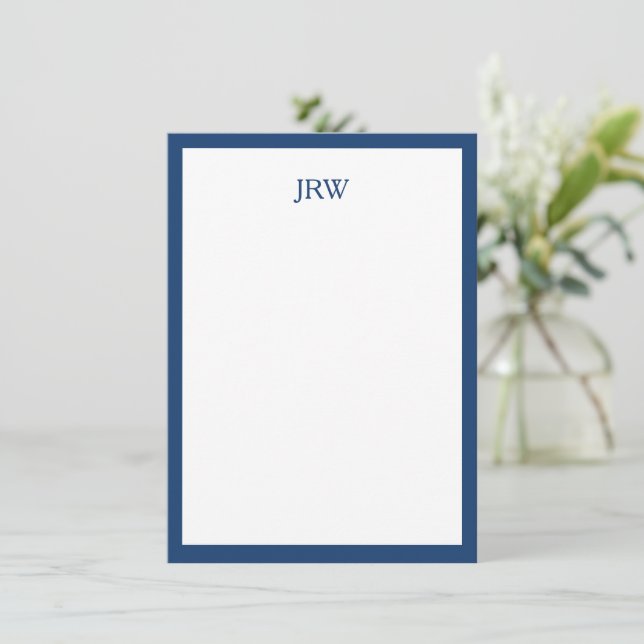 Minimalistisk personlig monogram marinblå kant anteckningskort (Stående Fram)