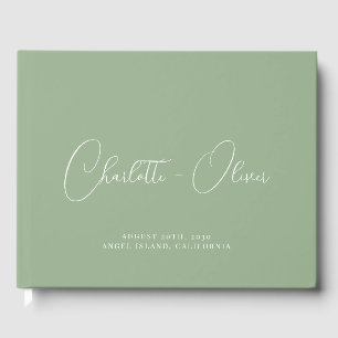 Minimalistisk Personlig Typography Sage Bröllop Gästböcker