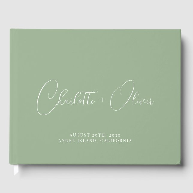 Minimalistisk Personlig Typography Sage Bröllop Gästböcker (Framsida)