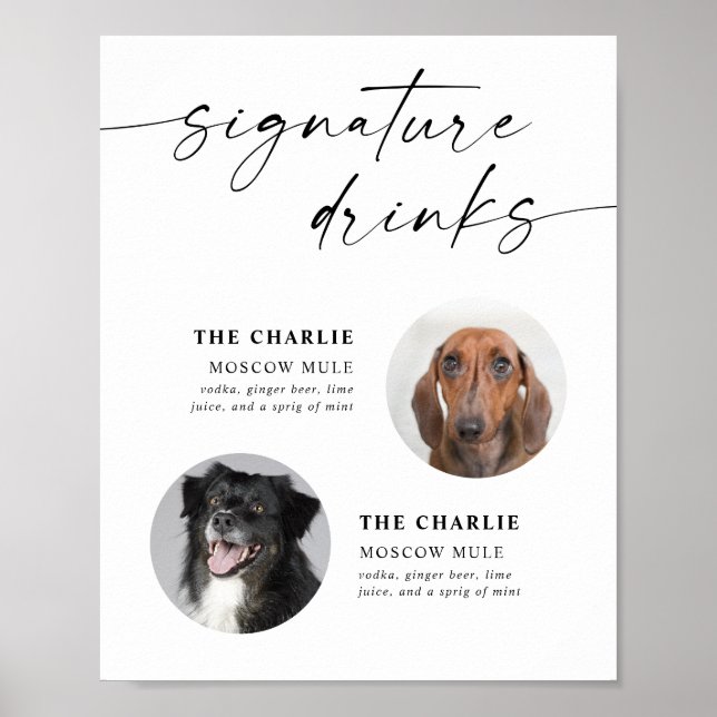 Minimalistisk Pet Photo Namnteckning Drinks Bröllo Poster (Framsidan)