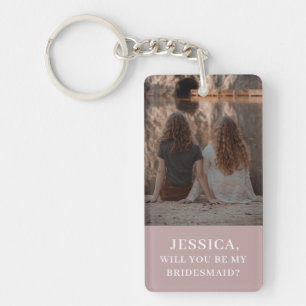 Minimalistisk Photo Dusty Rosa Bridesmaid Frieri Nyckelring