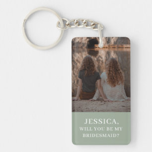 Minimalistisk Photo Sage Grönt Bridesmaid Frieri Nyckelring
