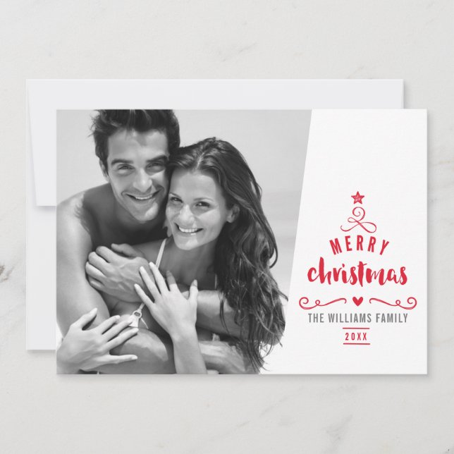 MINIMALISTISK PHOTO snyggt julgran typografi Julkort (Framsida)