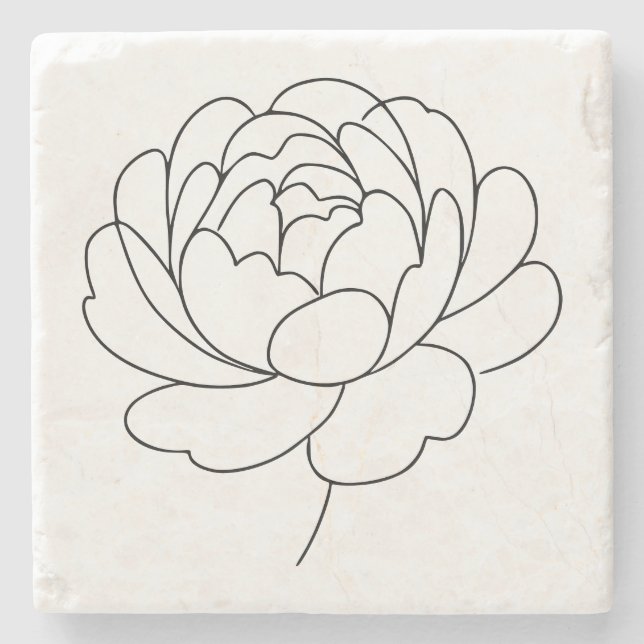 Minimalistisk pionblomning linjekonst  stenunderlägg (Framsidan)
