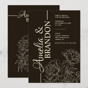 Minimalistisk Pionbröllopsinbjudan Elegant Inbjudningar