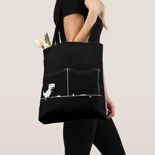 Minimalistisk Pixel Dinosaur Tote Bag Tygkasse (Närbild)