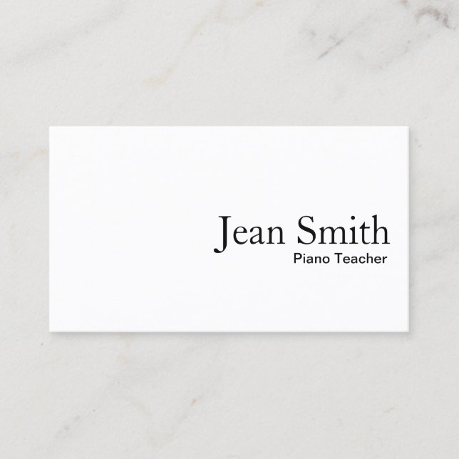 Minimalistisk Plain White Piano Teacher  Visitkort (Framsida)