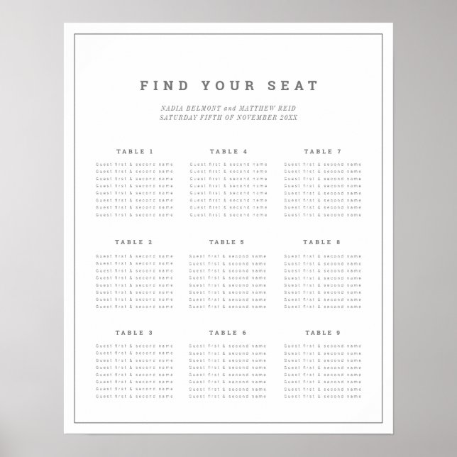 Minimalistisk plan för sätesdiagram i grått, vitt  poster (Framsidan)