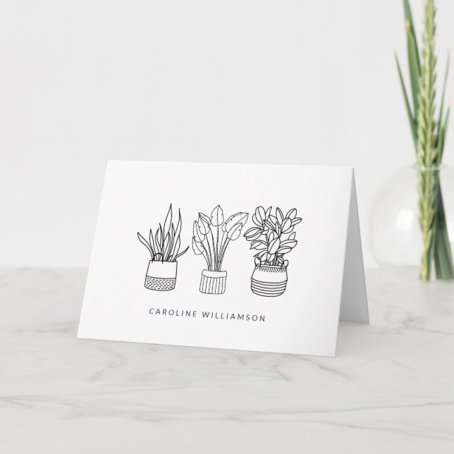 Minimalistisk Plant Line Sketch Personlig Namn Tack Kort (Framsida)