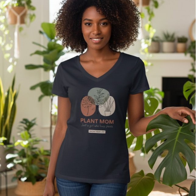 Minimalistisk Plantmamma Husväxtälskare V-ringad T Shirt (Skapare uppladdad)