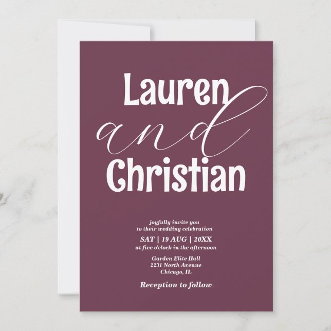 Minimalistisk plum Modern Scripture Bröllop Inbjudningar (Framsida)