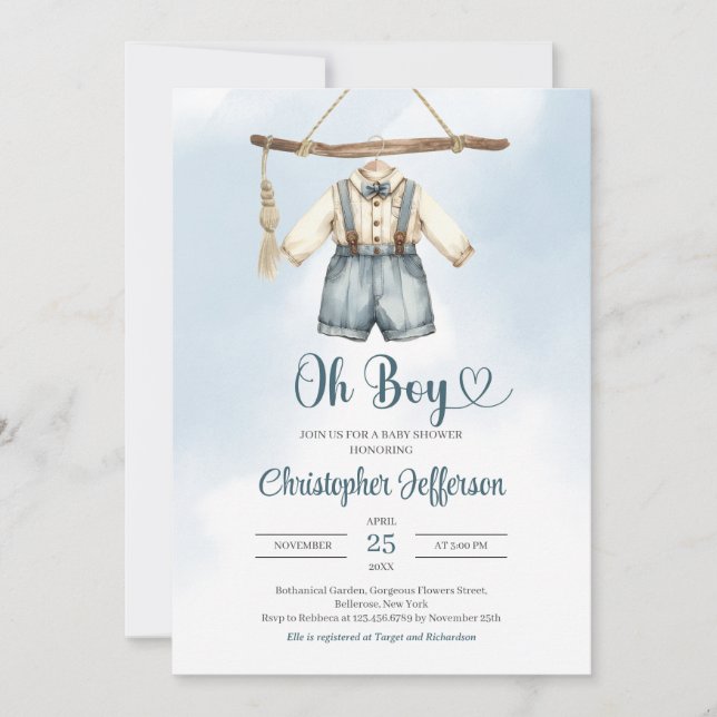 Minimalistisk pojk Formell kläder för kläder, baby Inbjudningar (Framsida)