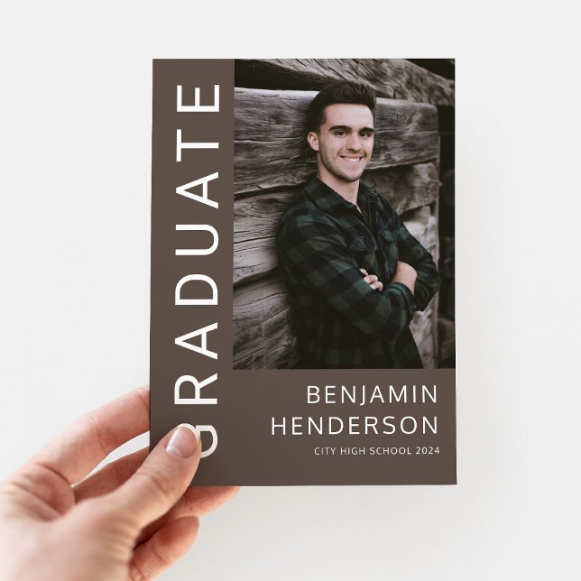 Minimalistisk Pojke Foto Examen Meddelande (Minimalist Photo Boy Graduation Announcement Card.)