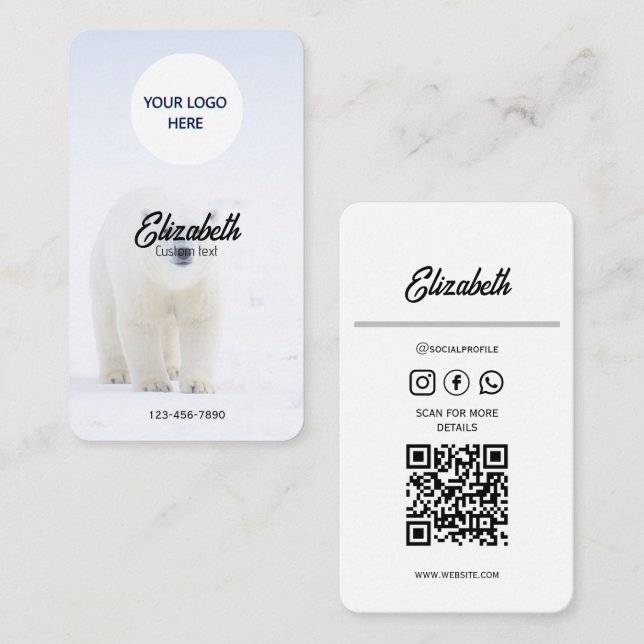 Minimalistisk Polar Bear Affärskort - Anpassade Visitkort (Fram/baksida)