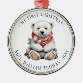 Minimalistisk Polar Bear Baby Första jul Julgransprydnad Metall