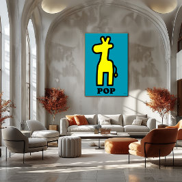 Minimalistisk Pop-Giraff – Djärv Gul Djur Grafisk Poster