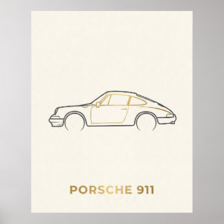 Minimalistisk Porsche 911 Linje Konst Poster