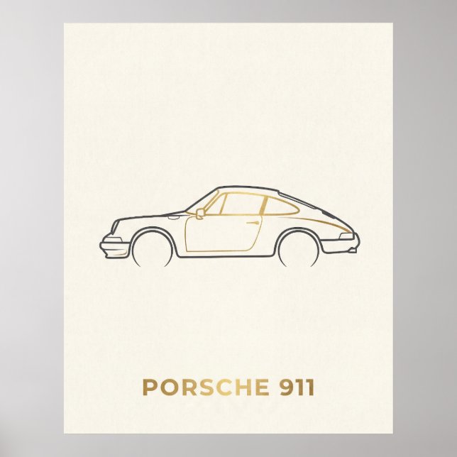 Minimalistisk Porsche 911 Linje Konst Poster (Framsidan)