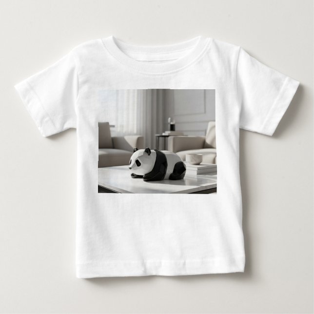 Minimalistisk porslinspanda på marmorbord t shirt (Framsida)