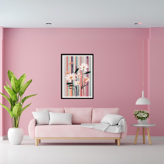 Minimalistisk Poster av Rand utan modern konst (Minimalist Stripes Flower Modern Art Poster
)