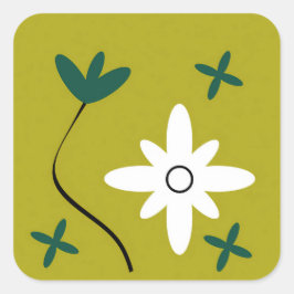 Minimalistisk Prästkrage Blomma Abstrakt Botanisk Fyrkantigt Klistermärke