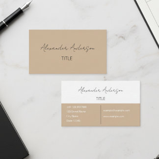 Minimalistisk professionell beige kalligrafi visitkort