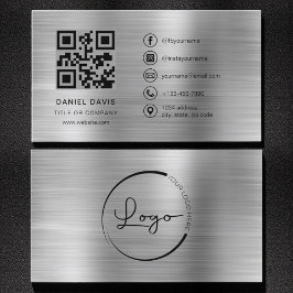 Minimalistisk Professionell Faux Metall Logotyp QR Visitkort