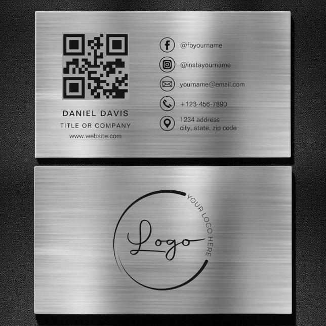 Minimalistisk Professionell Faux Metall Logotyp QR Visitkort (Skapare uppladdad)
