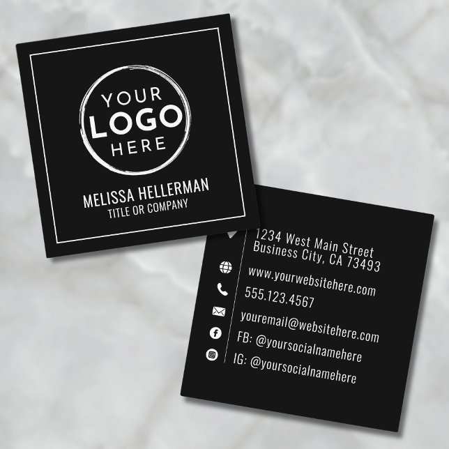 Minimalistisk Professionell för modern svart Logot Fyrkantigt Visitkort (Modern Black Logo Professional Minimalist Square Business Card)