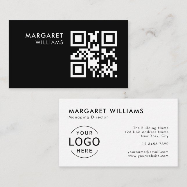 Minimalistisk Professionell för svartvit QR-Logoty Visitkort (Fram/baksida)
