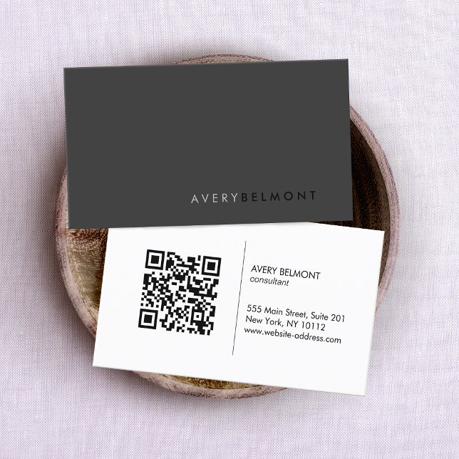 Minimalistisk Professionell Modern svart QR-kod Visitkort (simple black business card with QR code)